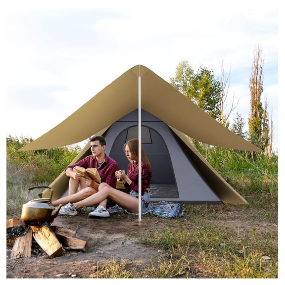 Teepee Tent 15.4' Camping Tent, Waterproof 2-3 Person Backpacking Tent with Porch, Floor & Carry Bag, Outdoor Hiking Coffee