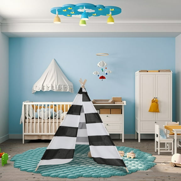 Teepee Tent for Children Canvas Teepee Play Tent White Toys for Girls/Boys Indoor & Outdoor Playing Party Toy Fort House Birthday Gift Camping Games Supplies