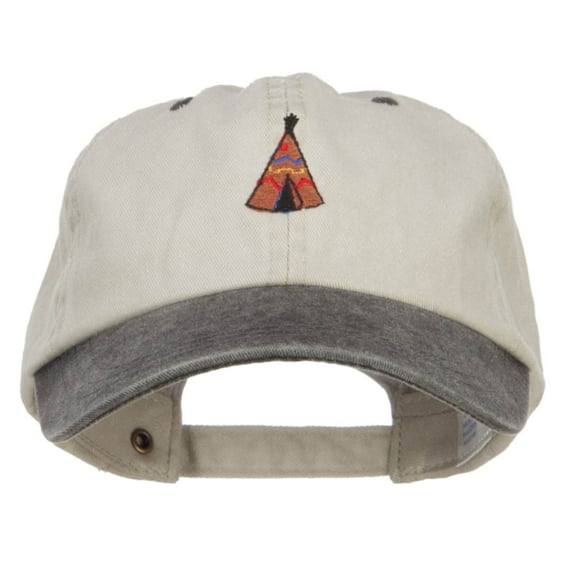 Teepee Tent Embroidered Washed Two Tone Cap - Beige Black OSFM