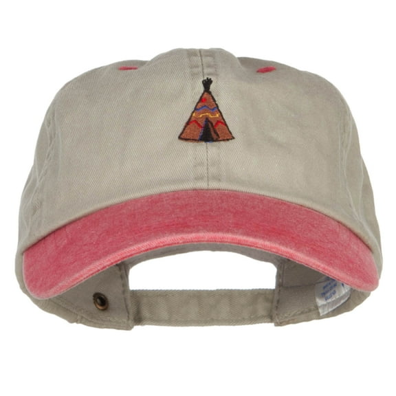 Teepee Tent Embroidered Washed Two Tone Cap - Beige Red OSFM