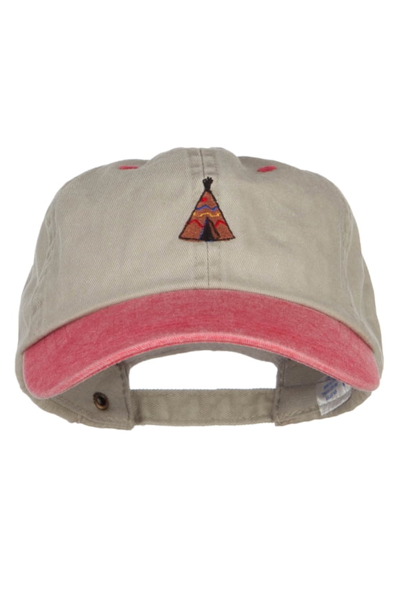 Teepee Tent Embroidered Washed Two Tone Cap - Beige Red OSFM