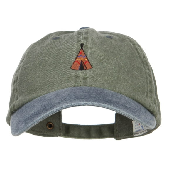 Teepee Tent Embroidered Washed Two Tone Cap - Olive Navy OSFM