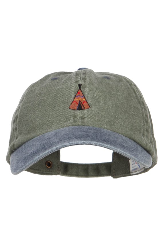 Teepee Tent Embroidered Washed Two Tone Cap - Olive Navy OSFM
