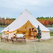 Teepee Tent Outdoor Waterproof 4-Season Cotton Canvas Yurt Tent 6M/19.6ft Bell Tent With Stove Hole (Side Wall), For Family Camping