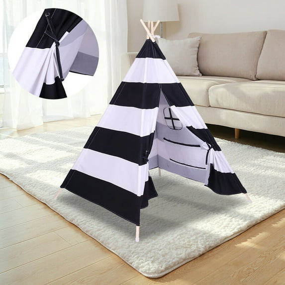 Teepee Tent for Kids, Indoor Kids Play Tent, Ages 3 to 8, Black & White Stripes