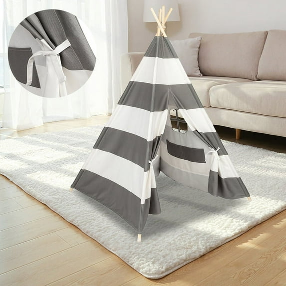 Teepee Tent for Kids, Kids Play Tent with Carry Bag, Gray & White Stripes