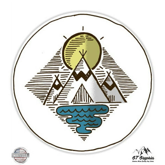 Teepees Sunrise Native American Boho Style - 3" Vinyl Sticker - For Car Laptop I-Pad Phone Helmet Hard Hat - Waterproof Decal