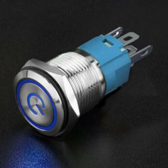 Teerees 12V Button Switch 16mm Latching on off Power Switch Push Stainless Steel with Wire Socket Harness.
