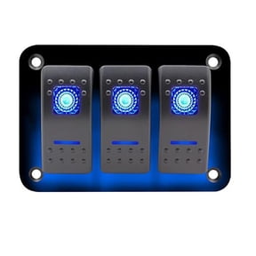 Teerees 3-Bit Rocker Switch Panel,12V-24VDC, Blue Switches, Aluminum Panel, on/Off,