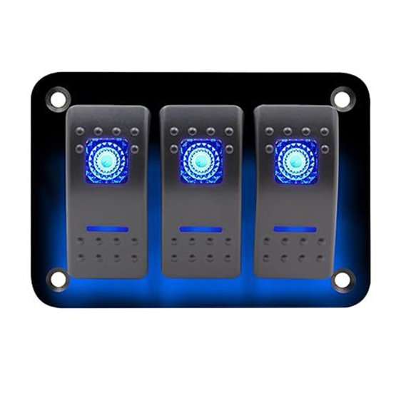 Teerees 3-Bit Rocker Switch Panel,12V-24VDC, Blue Switches, Aluminum Panel, on/Off,