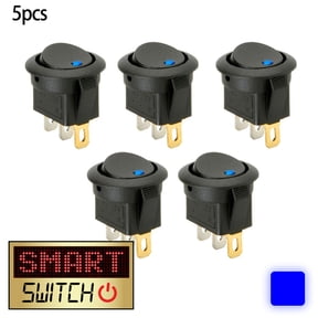 Teerees Dc 12V Led Round on-off toggle Rocker Switch, 5pcs Led Light Control Round Switch,Blue