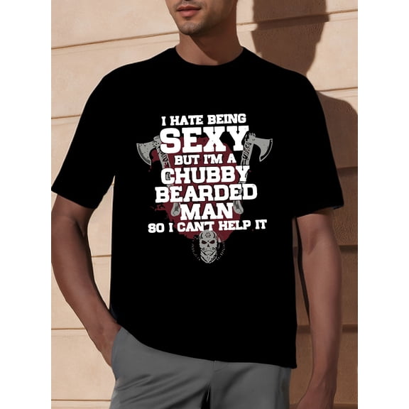 Tees For Men, Funny 'Sexy Bearded Man' Print T Shirt, Casual Short Sleeve Crew Neck Tshirt For Summer Spring Fall, Tops As Gifts