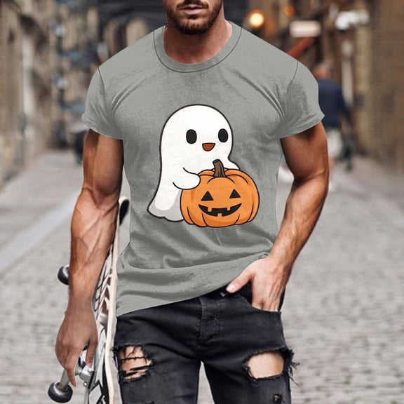 Tees for Men Halloween Cute Ghost Graphic Tops Plus Size Fashion Holiday T Shirts Short Sleeve Crewneck Tops Going Out Outfits Funny Pullover Tshirts, S-5XL