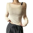 thumbnail image 1 of Tees Tops For Women T-Shirts Sheer Mesh Off The Shoulder Long Sleeve See Through Going Out Party Club Workout Clothes, 1 of 4