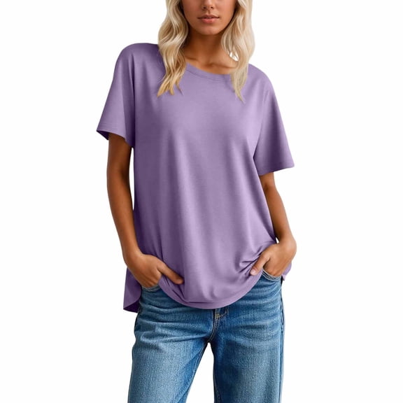 Tees Tops For Women T-Shirts Solid Color Soft Relaxed Fit Short Sleeve Workout Clothes