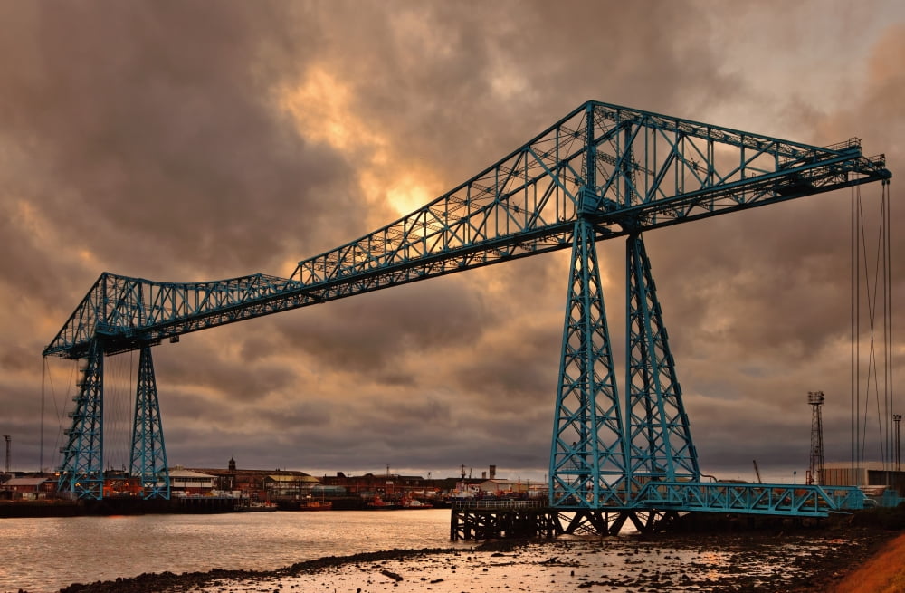 Tees Transporter Bridge At Sunset Middlesbrough Teesside England Canvas Art - John Short Design Pics (19 x 12)