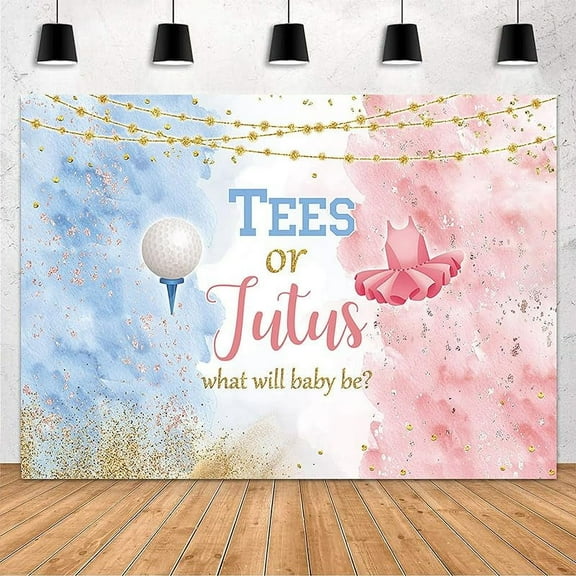 Tees or Tutus Gender Reveal Backdrop Tees or Tutus Gender Reveal Baby Shower Party Decorations Supplies Blue Pink Watercolor Photography Background Banner Cake Table Studio Photo Props