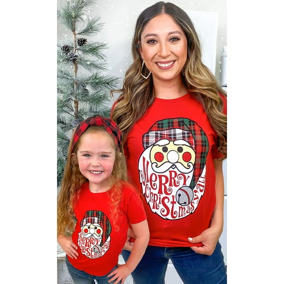 Plaid Santa Merry Christmas Y'all Red T-Shirt
