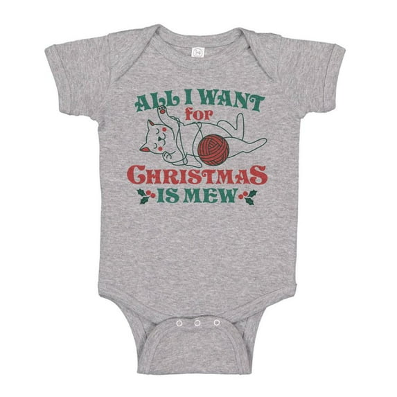 TeesAndTankYou All I Want For Christmas Is Mew Baby Onesie Infant One Piece Bodysuit Newborn Heather Grey