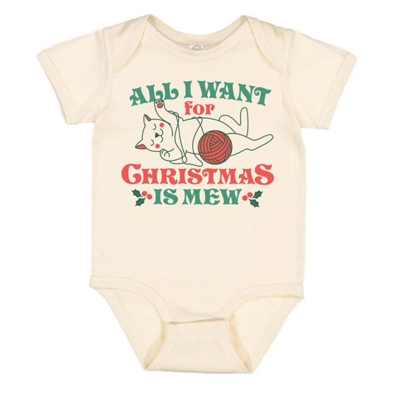 TeesAndTankYou All I Want For Christmas Is Mew Baby Onesie Infant One Piece Bodysuit Newborn Natural