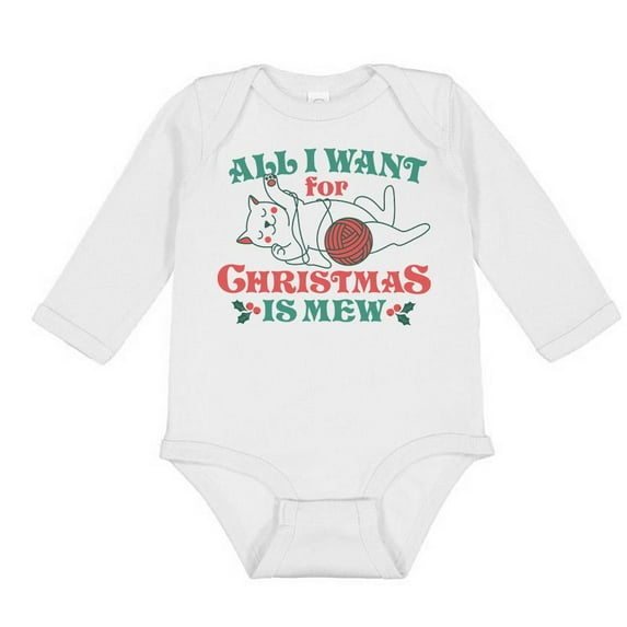 TeesAndTankYou All I Want For Christmas Is Mew Long Sleeve Baby Onesie Infant One Piece Bodysuit 12 Months White