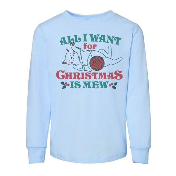 TeesAndTankYou All I Want For Christmas Is Mew Toddler Kids Long Sleeve T-Shirt 5T Light Blue