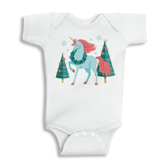 TeesAndTankYou Christmas Unicorn Baby Onesie Infant One Piece Bodysuit 18 Months White