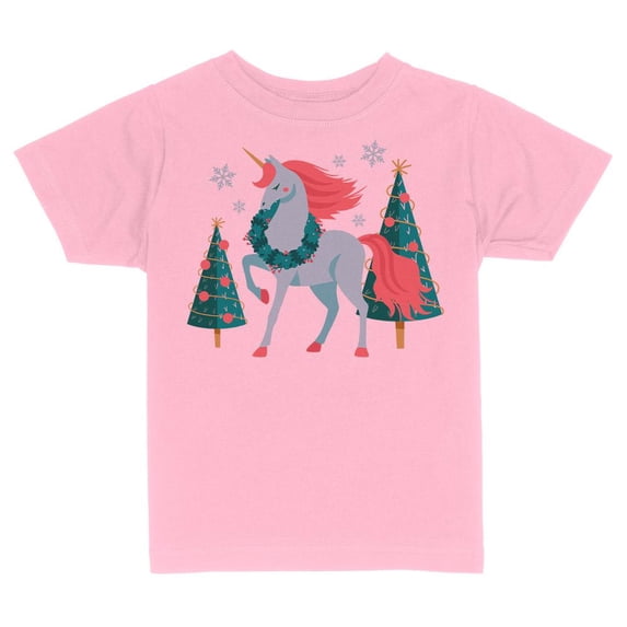 TeesAndTankYou Christmas Unicorn Toddler Kids T-Shirt 4T Light Pink