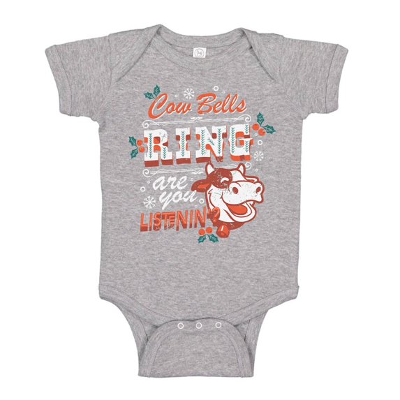 TeesAndTankYou Cow Bell's Ring, Are You Listenin'? Christmas Baby Onesie Infant One Piece Bodysuit Newborn Heather Grey