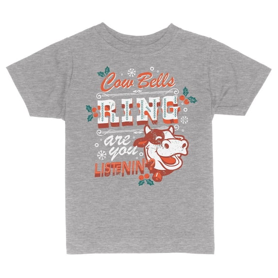 TeesAndTankYou Cow Bell's Ring, Are You Listenin'? Christmas Toddler Kids T-Shirt 2T Heather Grey