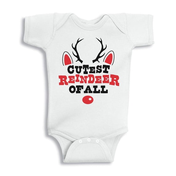 TeesAndTankYou Cutest Reindeer Of All Christmas Baby Onesie Infant One Piece Bodysuit 24 Months White