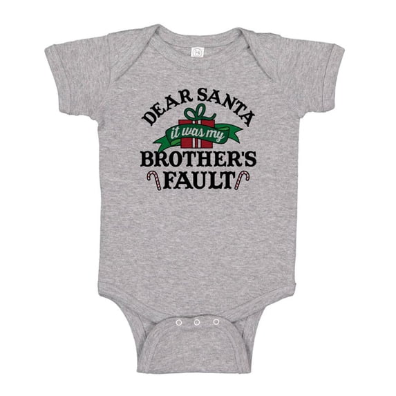 TeesAndTankYou Dear Santa, It Was My Brother's Fault Christmas Baby Onesie Infant One Piece Bodysuit 12 Months Heather Grey