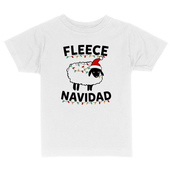 TeesAndTankYou Fleece Navidad Sheep Funny Christmas Toddler Kids T-Shirt 2T White