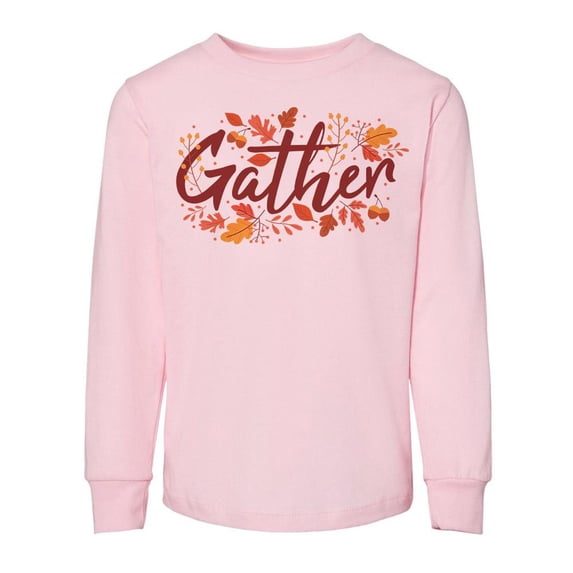 TeesAndTankYou Gather Thanksgiving Toddler Kids Long Sleeve T-Shirt 4T Light Pink