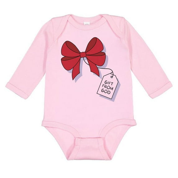 TeesAndTankYou Gift From God Christmas Long Sleeve Baby Onesie Infant One Piece Bodysuit 12 Months Light Pink