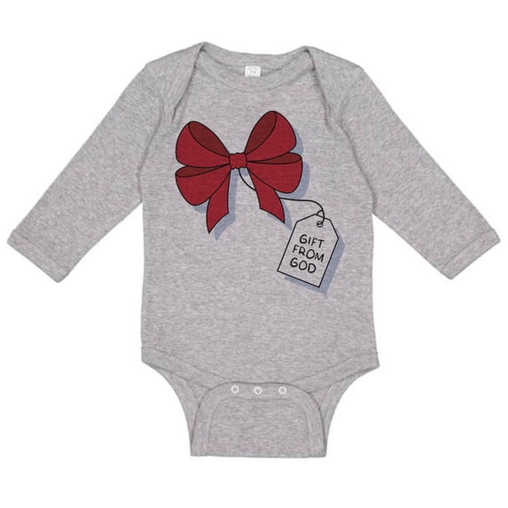 TeesAndTankYou Gift From God Christmas Long Sleeve Baby Onesie Infant One Piece Bodysuit Newborn Heather Grey