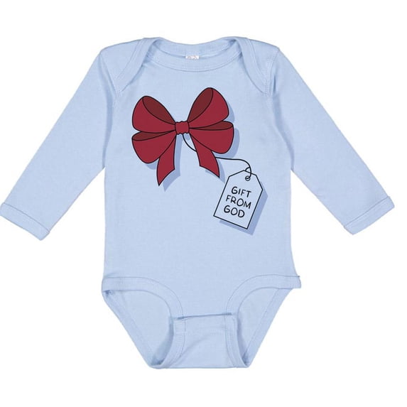 TeesAndTankYou Gift From God Christmas Long Sleeve Baby Onesie Infant One Piece Bodysuit Newborn Light Blue