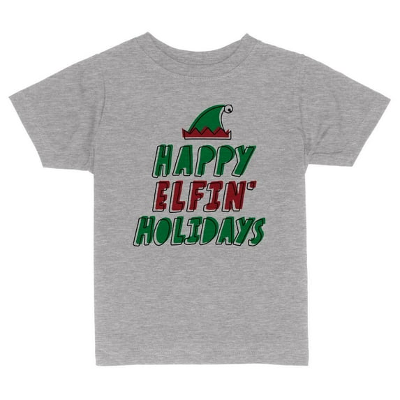 TeesAndTankYou Happy Elfin Holidays Funny Christmas Toddler Kids T-Shirt 2T Heather Grey