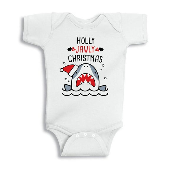 TeesAndTankYou Holly Jawly Christmas Shark Baby Onesie Infant One Piece Bodysuit Newborn White