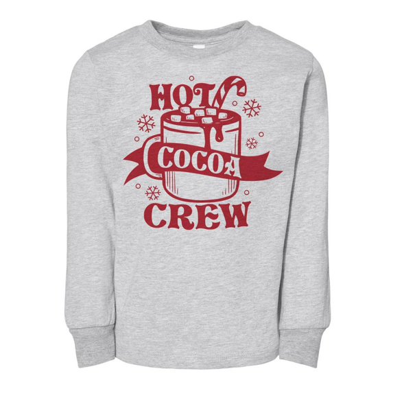 TeesAndTankYou Hot Cocoa Crew Toddler Kids Long Sleeve T-Shirt 5T Heather Grey