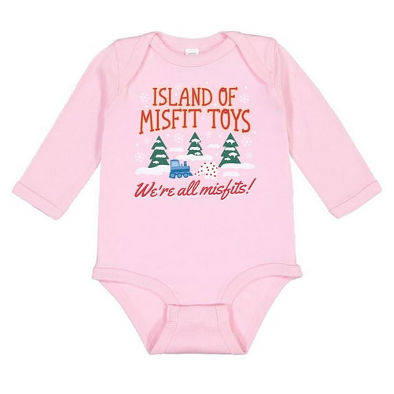 TeesAndTankYou Islands Of Misfit Christmas Long Sleeve Baby Onesie Infant One Piece Bodysuit 6 Months Light Pink