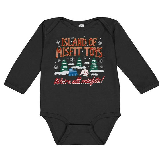 TeesAndTankYou Islands Of Misfit Christmas Long Sleeve Baby Onesie Infant One Piece Bodysuit Newborn Black