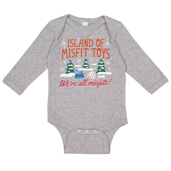 TeesAndTankYou Islands Of Misfit Christmas Long Sleeve Baby Onesie Infant One Piece Bodysuit Newborn Heather Grey