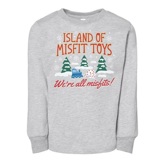 TeesAndTankYou Islands Of Misfit Christmas Toddler Kids Long Sleeve T-Shirt 3T Heather Grey