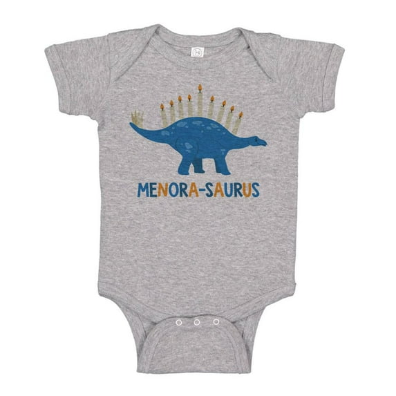 TeesAndTankYou Menora-saurus Hanukkah Baby Onesie Infant One Piece Bodysuit 12 Months Heather Grey