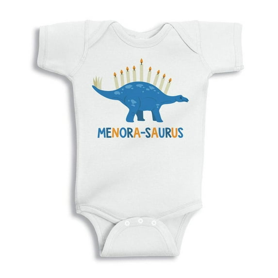 TeesAndTankYou Menora-saurus Hanukkah Baby Onesie Infant One Piece Bodysuit 18 Months White