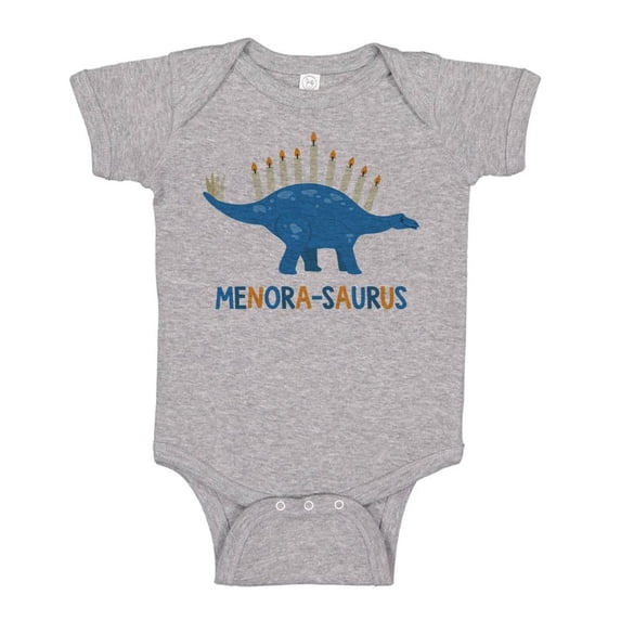 TeesAndTankYou Menora-saurus Hanukkah Baby Onesie Infant One Piece Bodysuit 24 Months Heather Grey