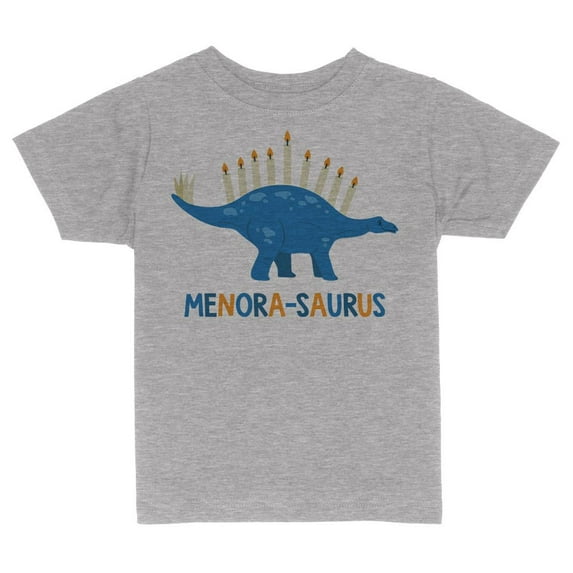 TeesAndTankYou Menora-saurus Hanukkah Toddler Kids T-Shirt 2T Heather Grey
