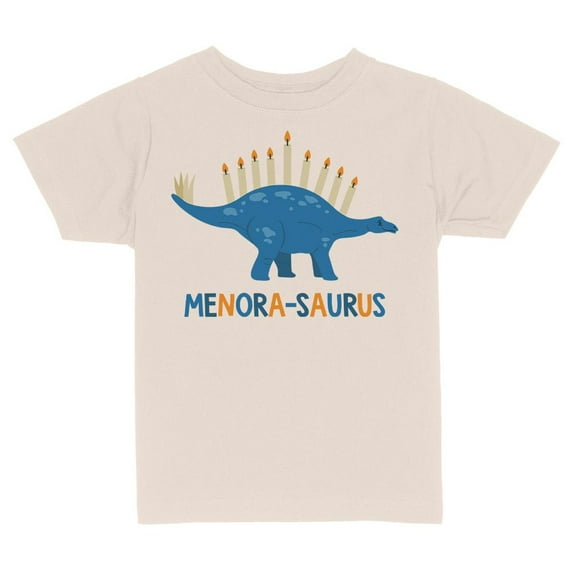TeesAndTankYou Menora-saurus Hanukkah Toddler Kids T-Shirt 3T Natural