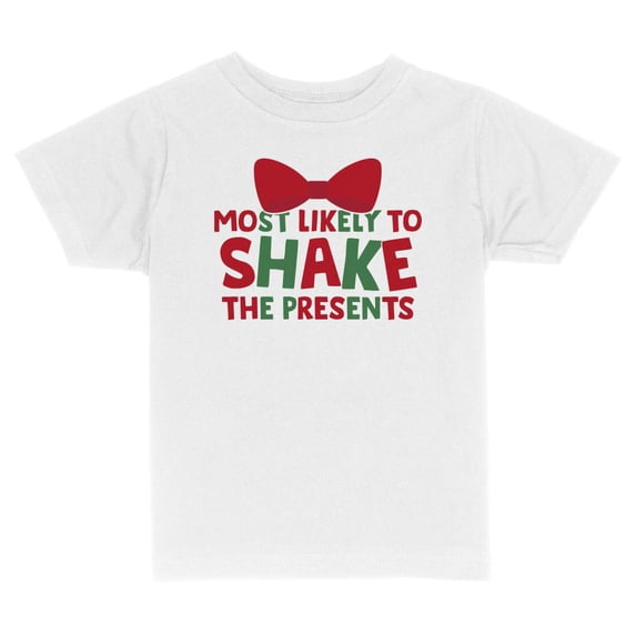 TeesAndTankYou Most Liklely To Shake The Presents Funny Christmas Toddler Kids T-Shirt 2T White